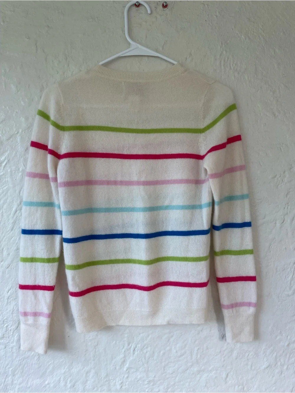 Cynthia Rowley 2-ply 100% cashmere white colorful striped pullover sweater; S